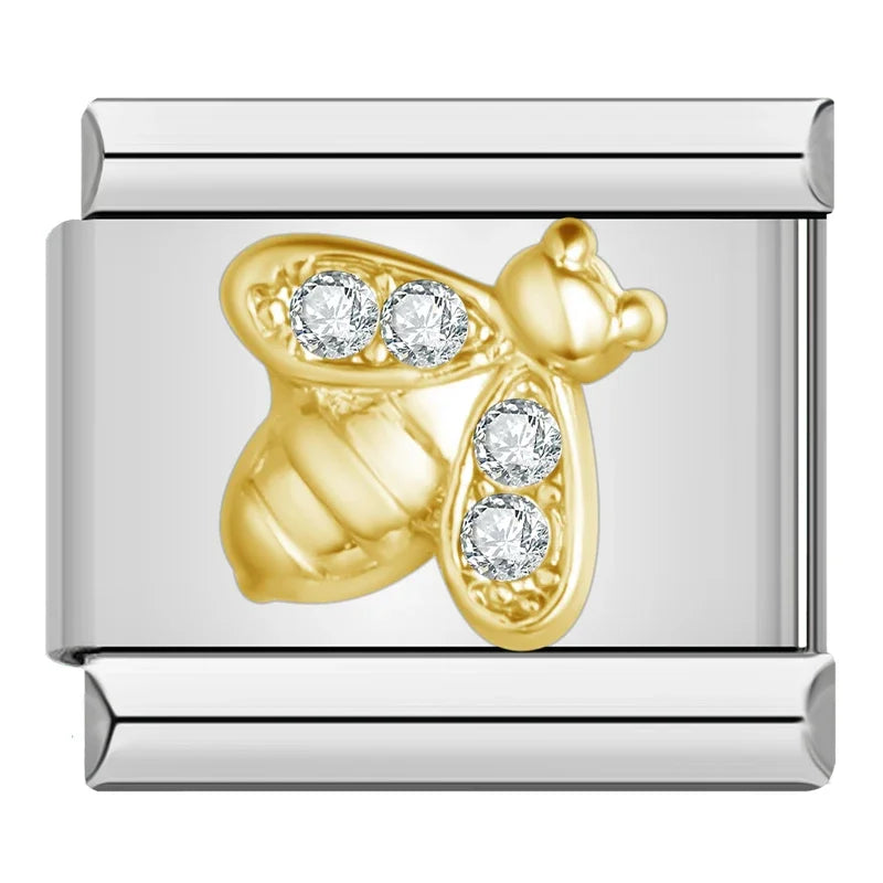 Hapiship 2024 New Elephant Sun Cross Bee Angel Camera Italian Charm Links Fit 9mm Bracelet Stainless Steel Making Jewelry DJ1188